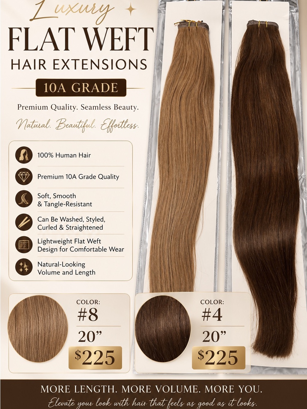 ✨ Premium Flat Weft Hair Extensions – 10A Grade Double Drawn Human Hair ✨